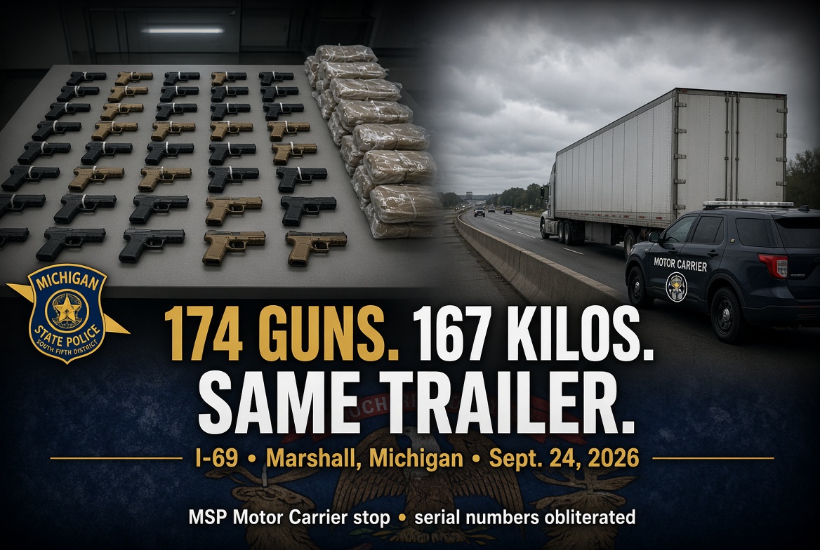 174 Handguns, 167 Kilos of Suspected Heroin, One Semi. MSP Motor Carrier Officers Pulled the Thread on I-69.